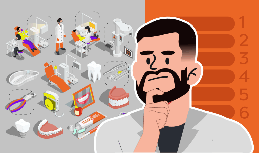 Equipamentos odontológicos. Profissional analisando os equipamentos essenciais para sua clínica odontológica.
