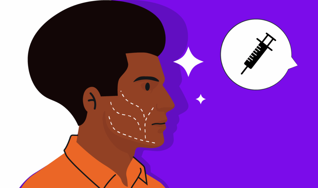 Harmonização orofacial. Ilustração de um pacientes com harmonização.