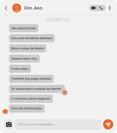 Conversa por whatsapp onde a mentorada fala com o Dr. Felipe que não consegue ganhar dinheiro e está pensando em largar a odontologia.