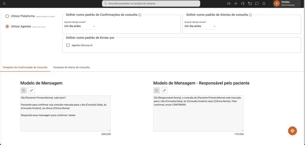 Tela de Confirmação de Consulta Automática via WhatsApp do software odontológico Clinicorp.
