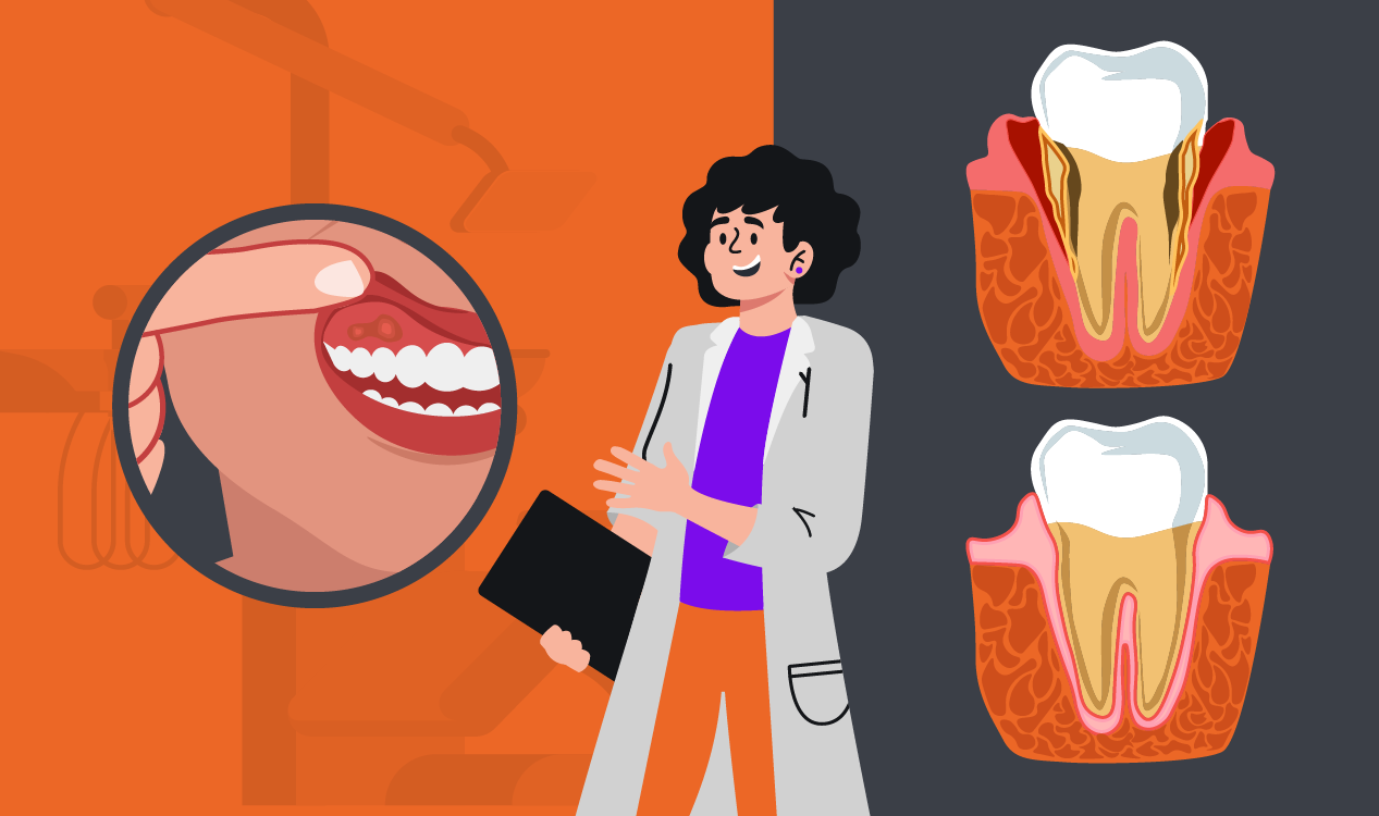 Periodontia. Dentista avaliando um paciente.