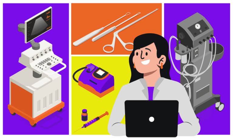 Equipamento clínica de estética. Imagem ilustrativa de uma profissional da estética avançada, no fundo da imagem, vemos equipamentos utilizados no dia a dia da clínica.