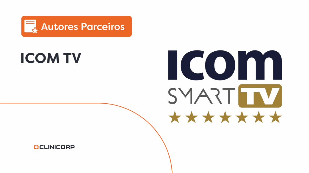 Logo do parceiro Clinicorp ICOM TV. A IcomTV é líder no segmento de TV personalizada para consultórios odontológicos, com mais de 1.700 clínicas ativas e 14 anos de experiência no mercado.