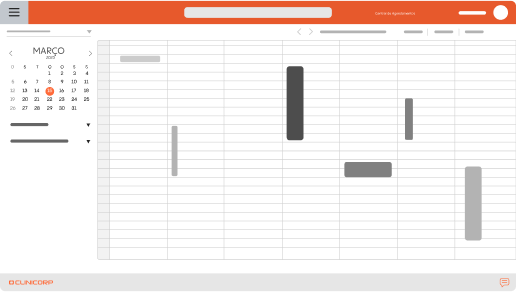 software odontologico. Tela do software Clinicorp contendo central de agendamentos