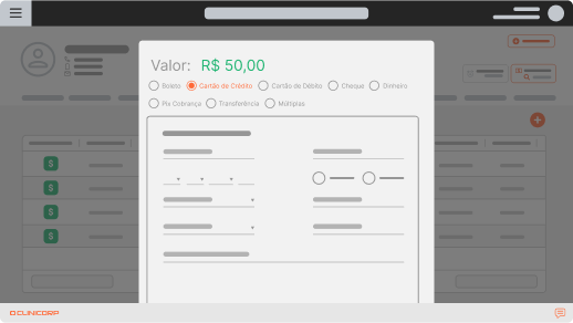 software odontologico. ilustração wireframe da tela do software demonstrando sistema de receitas