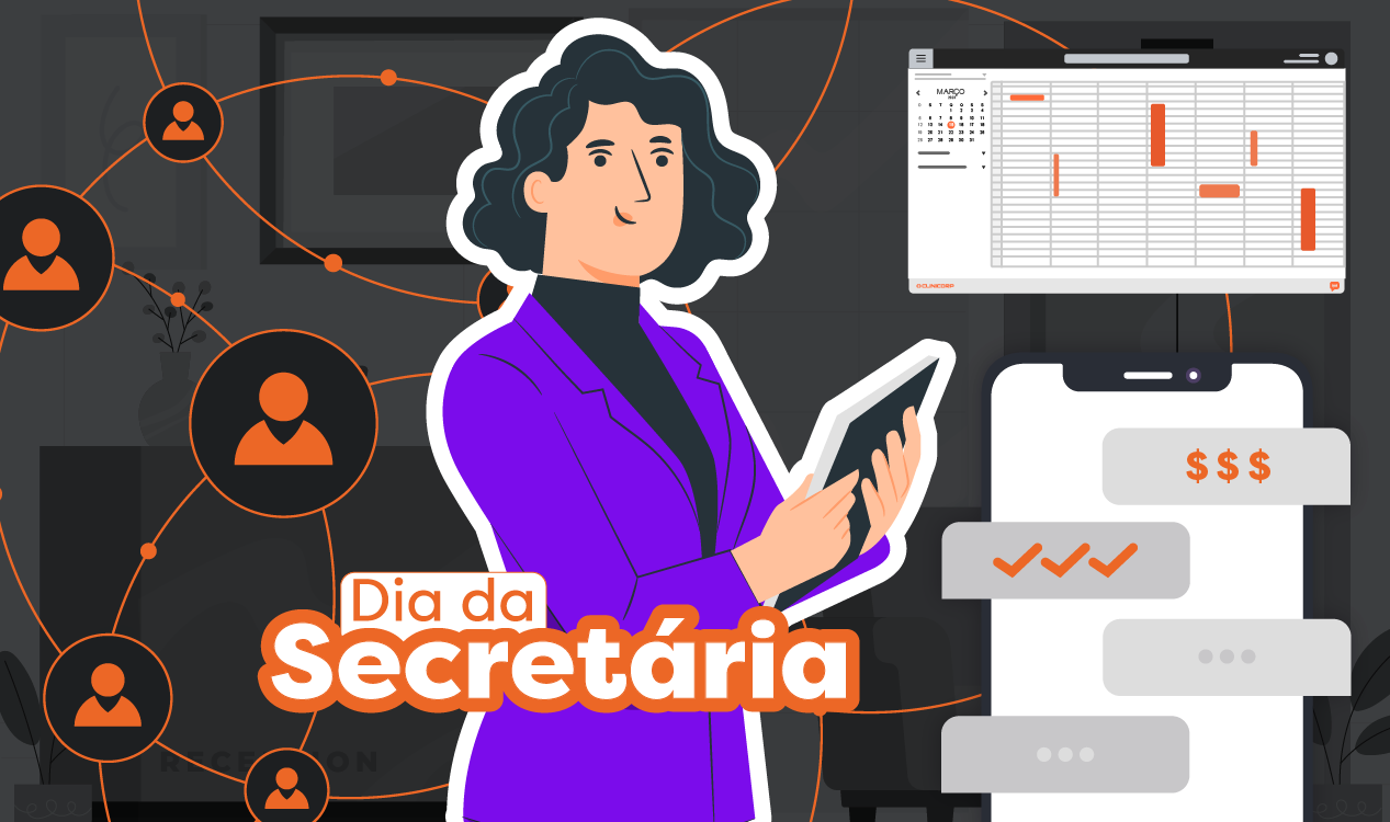 Dia da secretária: imagem ilustrada de uma secretária organizando a clínica.