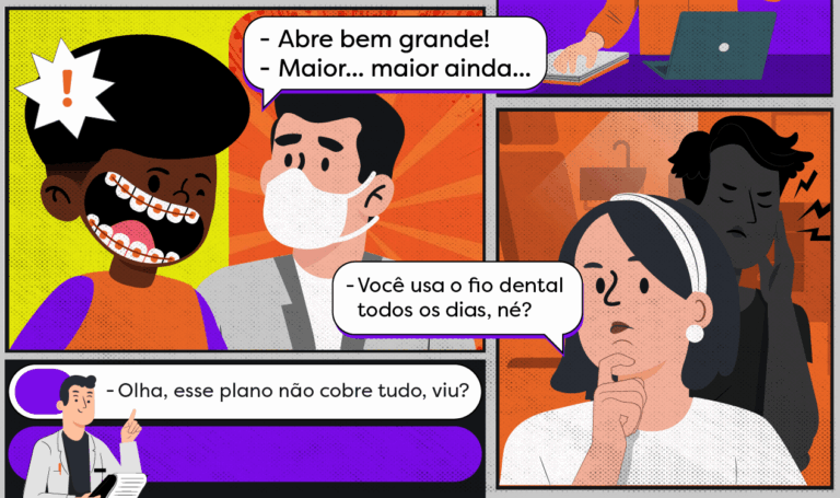 Imagem ilustrativa de cenários que todo dentista já passou na rotina clínica, como perguntar se os pacientes usam fio dental.