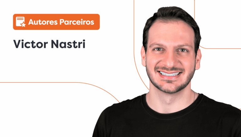 Experiência do paciente. Imagem ilustrativa do Dr. Victor Nastri ao lado de um lettering escrito “autores parceiros”.