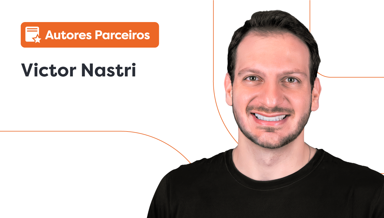 Experiência do paciente. Imagem ilustrativa do Dr. Victor Nastri ao lado de um lettering escrito “autores parceiros”.