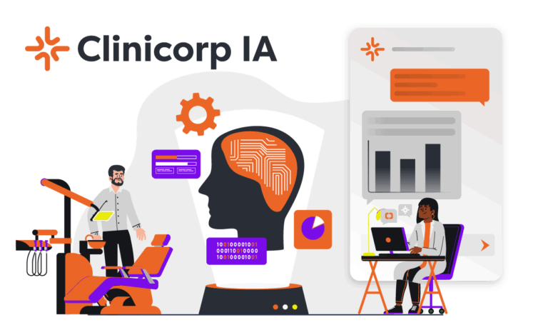 IA na odontologia: imagem ilustrada de dentista utilizando o Clinicorp IA.