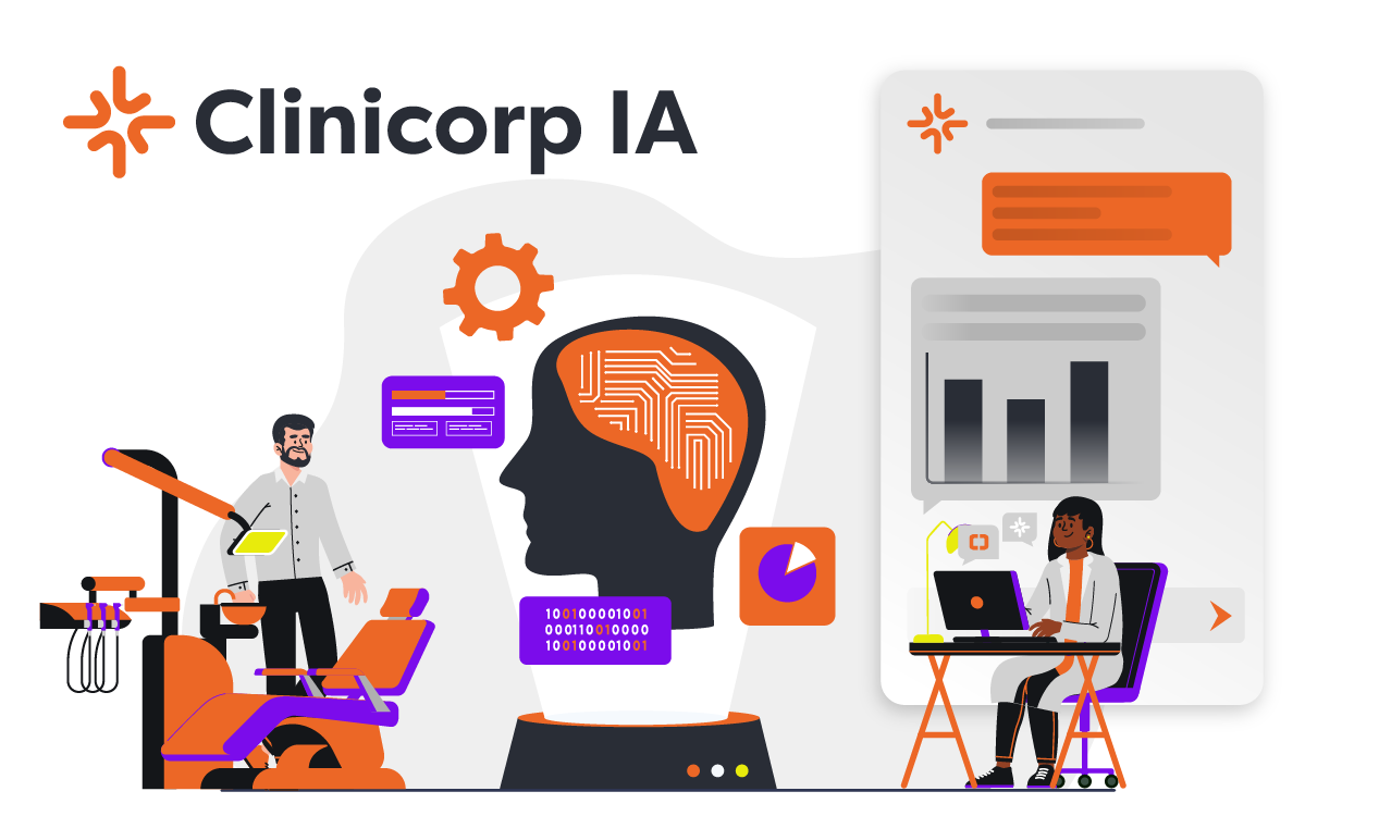 IA na odontologia: imagem ilustrada de dentista utilizando o Clinicorp IA.