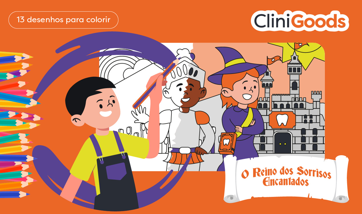 Imagem ilustrativa da capa do material do CliniGoods, mostrando uma criança brincando e colorindo o 