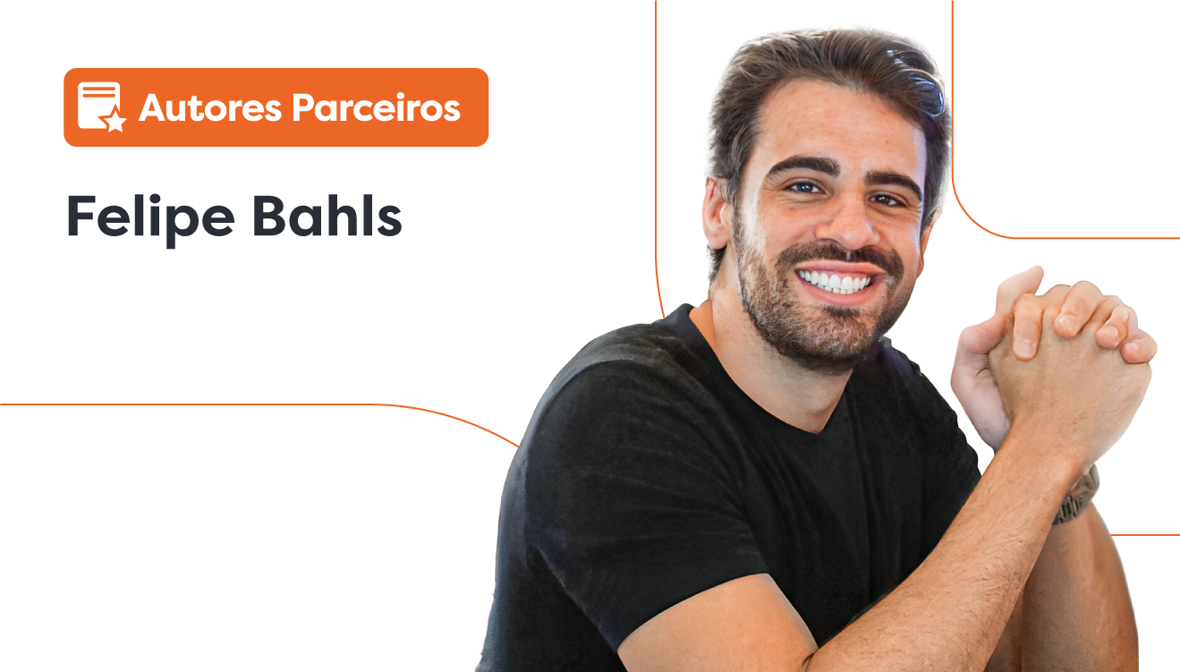 Atendimento secretária: imagem do Dr. Felipe Bahls, ao lado dele há um lettering escrito “autores parceiros”.