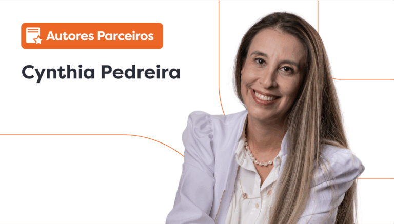 Condicionamento infantil na odontologia: imagem da Dr.ª Cynthia Pereira, ao lado dela há um lettering escrito: “autores parceiros”.