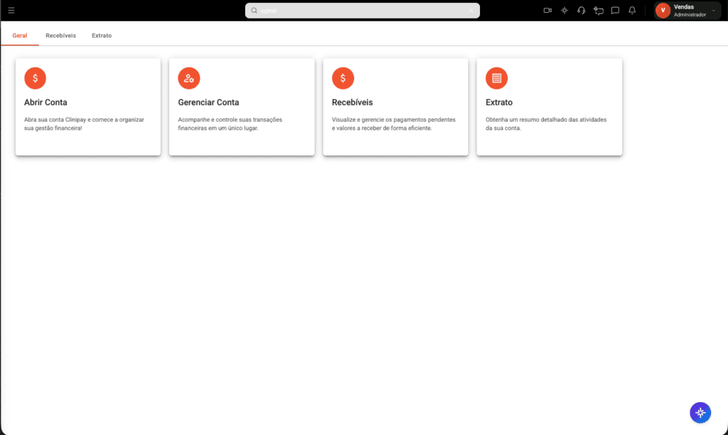 Tela da plataforma financeira Clinipay integrada ao software odontológico Clinicorp.