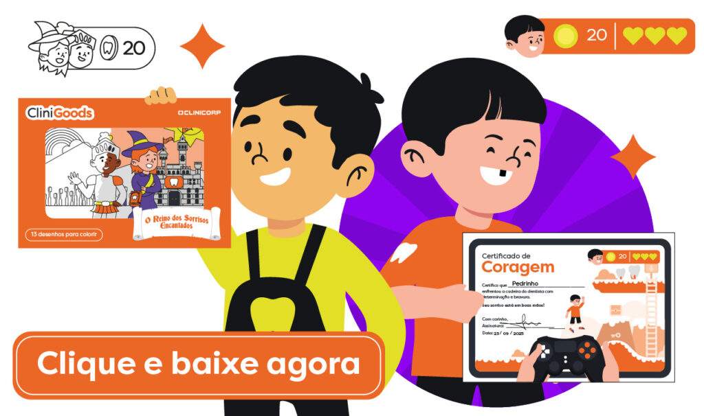 O banner estimula dentistas a baixarem materiais gratuitos para tornar a experiência das crianças mais leve e divertida no consultório.